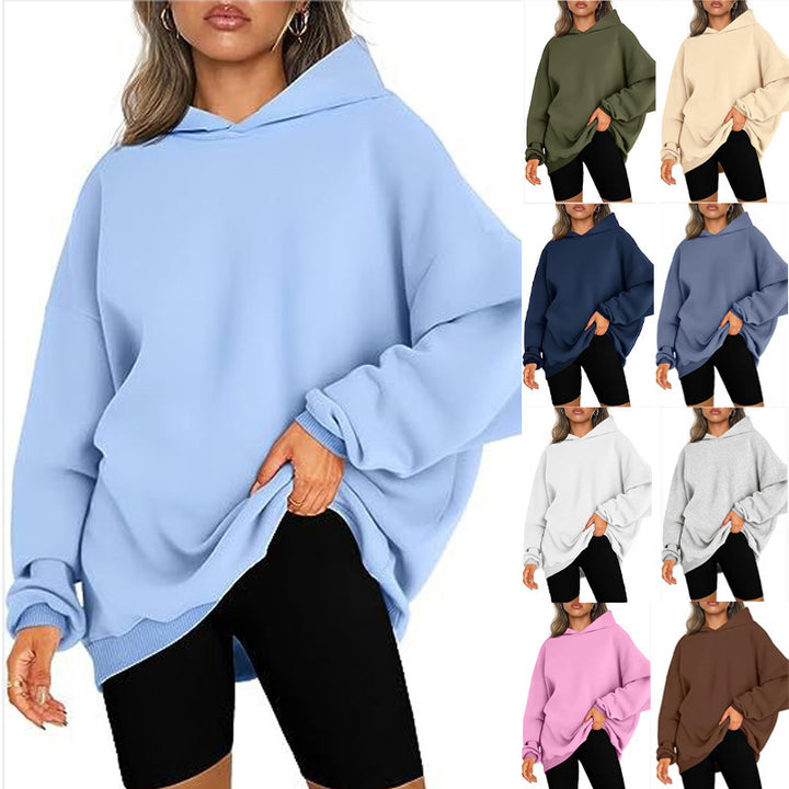 Damen nan oversized Kapuzenpullover im Boxy-Cut mit innen angerautem Fleece, überschnittener Schulter und verlängertem Rückenteil Echo Archiv