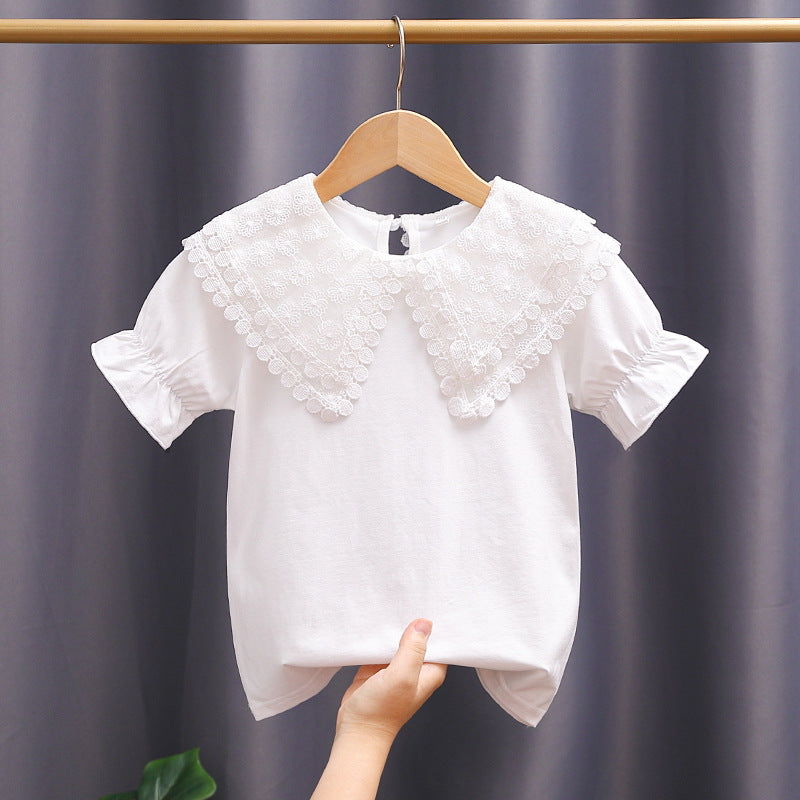 Mädchen Bluse mit romantischem Spitzenkragen und Rüschendetails Echo Archiv