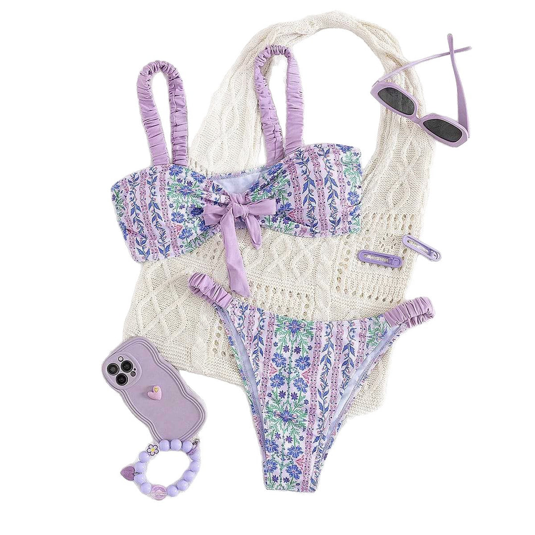 Damen Bandeau-Bikini mit floralem Design und verspielten Rüschen Echo Archiv