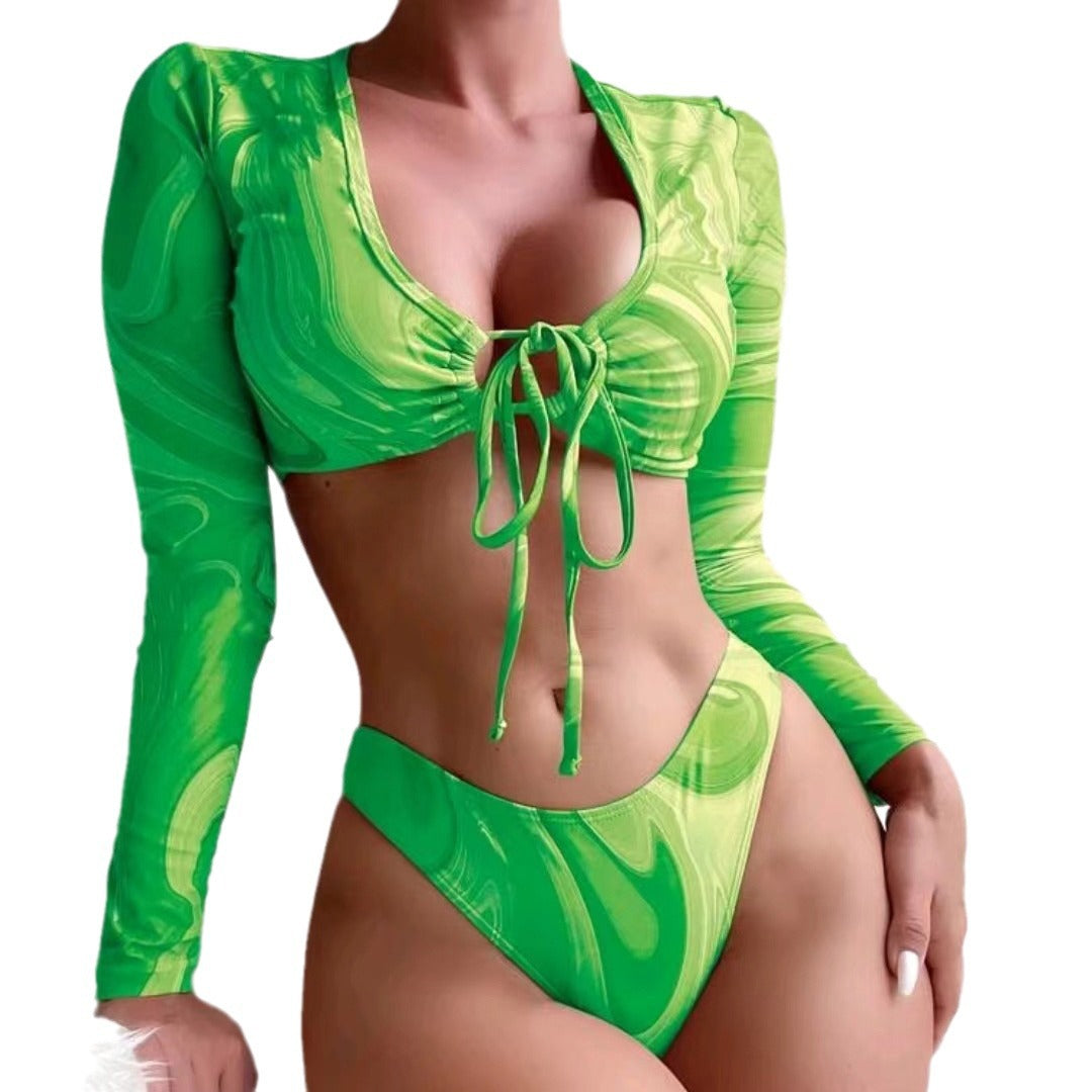 Damen Surf-Bikini-Set mit langärmligem Crop-Top und hochgeschnittenen Unterteilen Echo Archiv