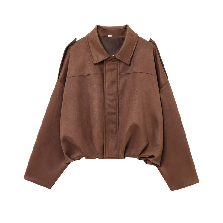 Damen Gekürzte Wildlederoptik-Blousonjacke mit Taillen-Smock und Schulterpatten Echo Archiv