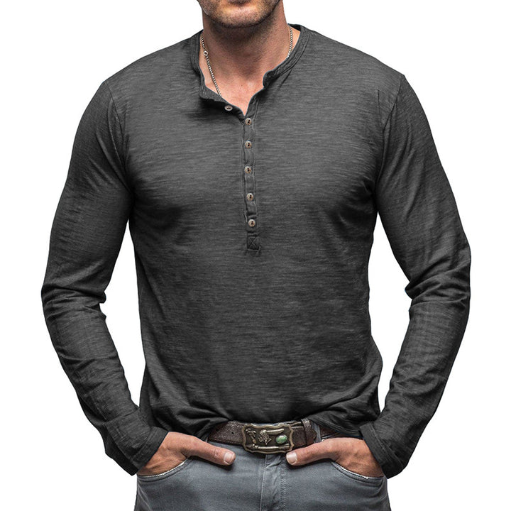Herren Langarm-Henley-Shirt mit eleganter Knopfleiste und strukturiertem Stoff Echoarchiv