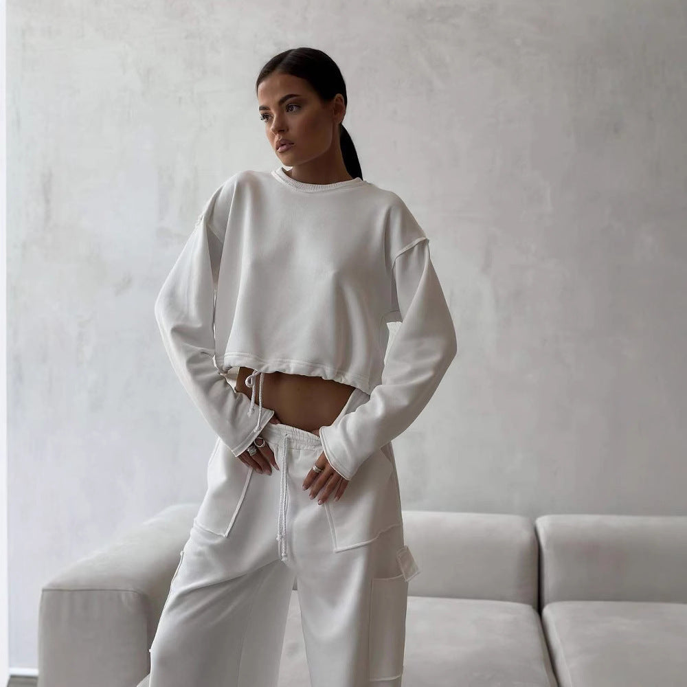 Damen kurzes Sweatshirt mit Kordelzug und Oversize-Ärmeln – Avérine