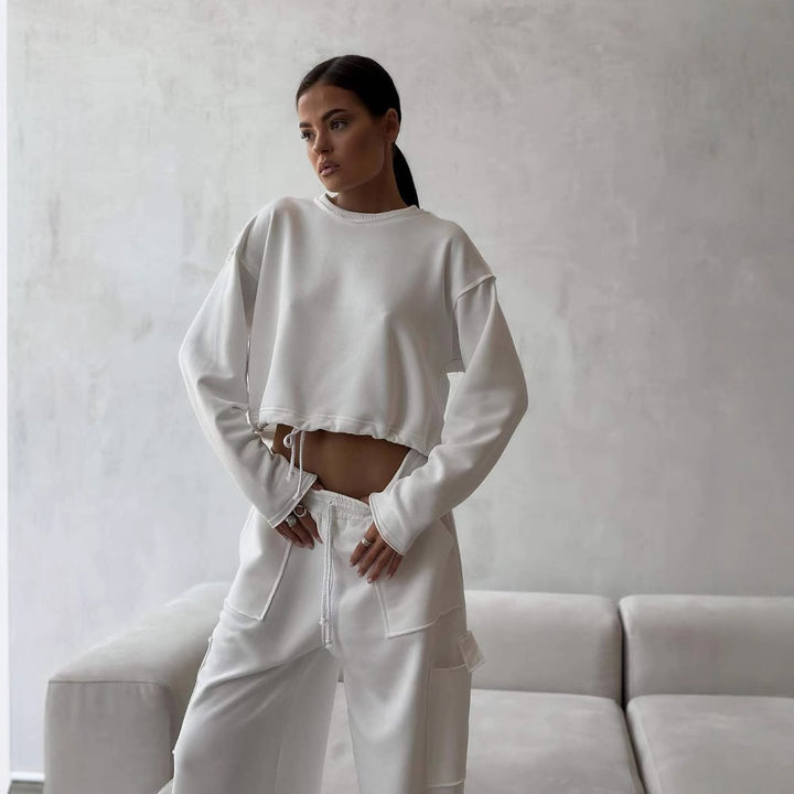 Damen kurzes Sweatshirt mit Kordelzug und Oversize-Ärmeln – Avérine