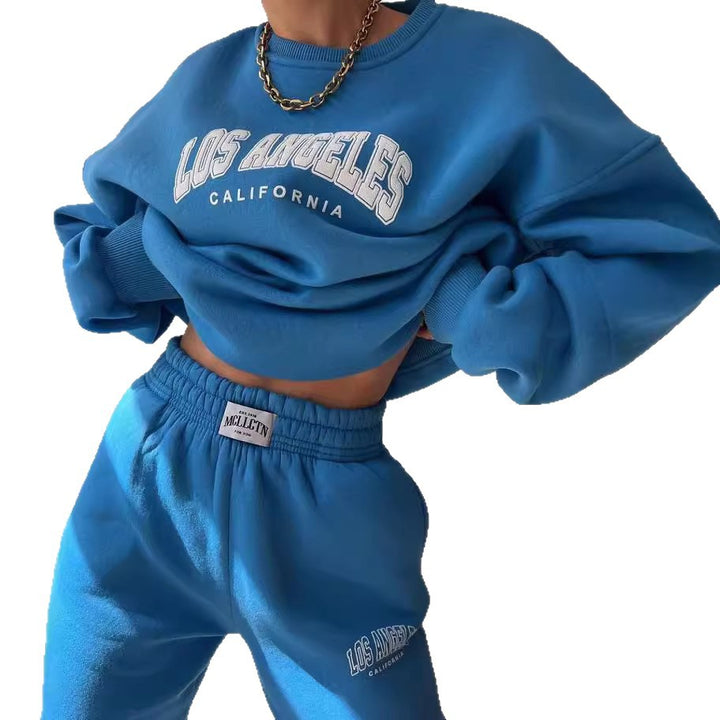 Damen Oversized Lounge-Set aus Baumwollfleece mit Collegestickerei und relaxed Jogginghose Echoarchiv