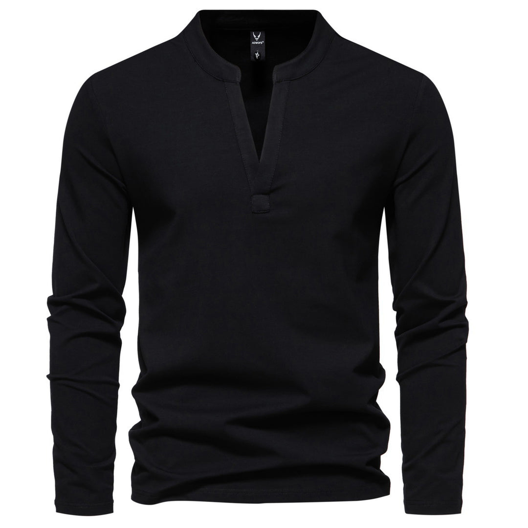 Herren nan langärmeliges Henleyshirt mit Stehkragen, tiefer V-Öffnung und schmaler Passform Echo Archiv