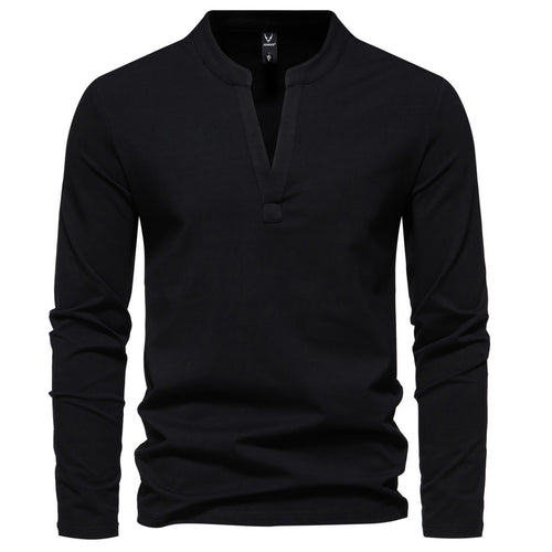 Herren nan langärmeliges Henleyshirt mit Stehkragen, tiefer V-Öffnung und schmaler Passform Echo Archiv