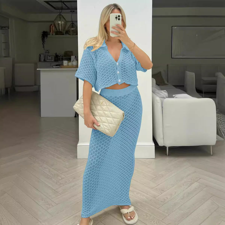 Damen lässiges Strick-Set mit cropped Jacke und Wickelrock Echo Archiv