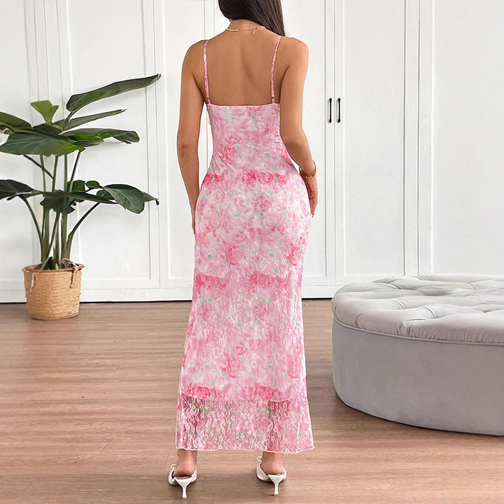 Damen elegantes Maxikleid mit floralem Muster und seitlichem Schlitz Echo Archiv