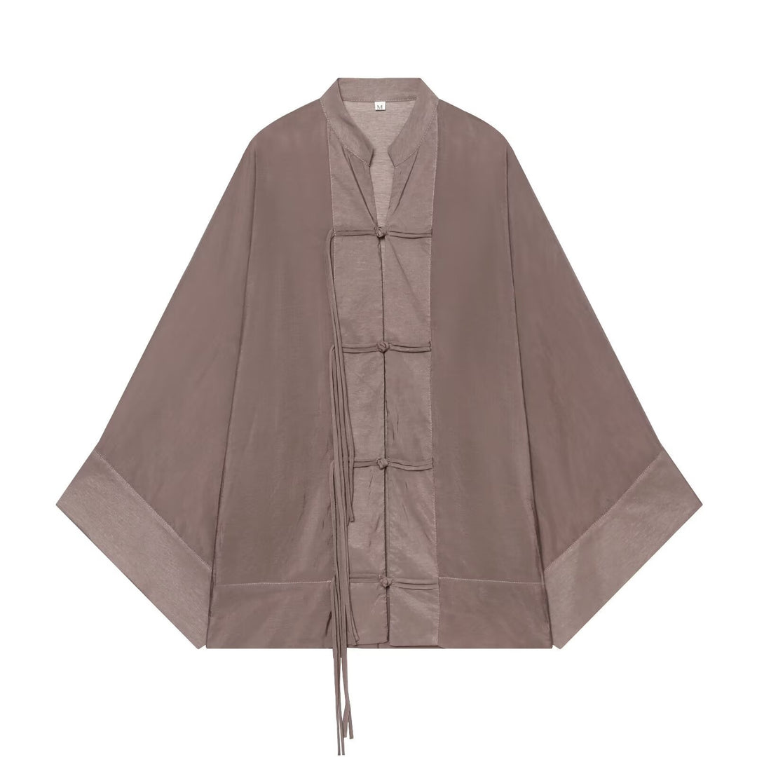 Damen Kimono-Jacke mit traditionellen Knotenverschlüssen und weitem Oversize-Schnitt Echo Archiv