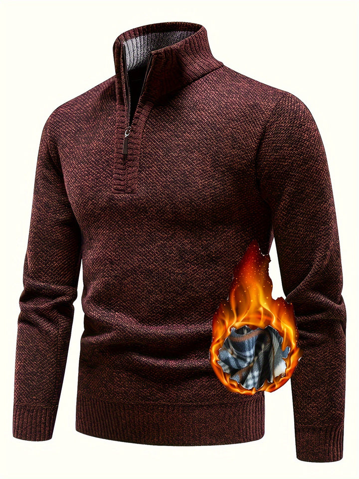 Herren Thermo-Strickpullover mit Stehkragen und Halbzip – Marzano