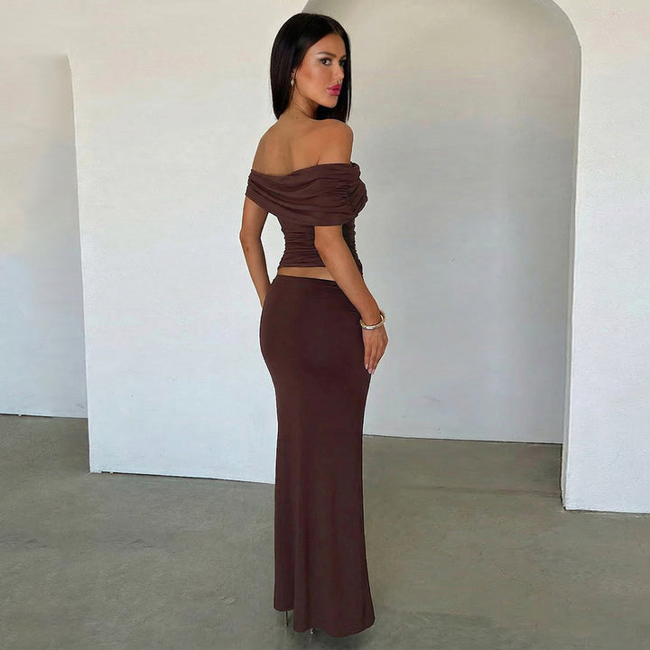Damen Elegantes Offshoulder Maxikleid mit raffinierten Raffungseffekten Echo Archiv