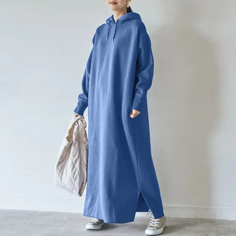 Damen nan Oversize Kapuzenmaxikleid mit geradem Schnitt und Seitenschlitz Echo Archiv