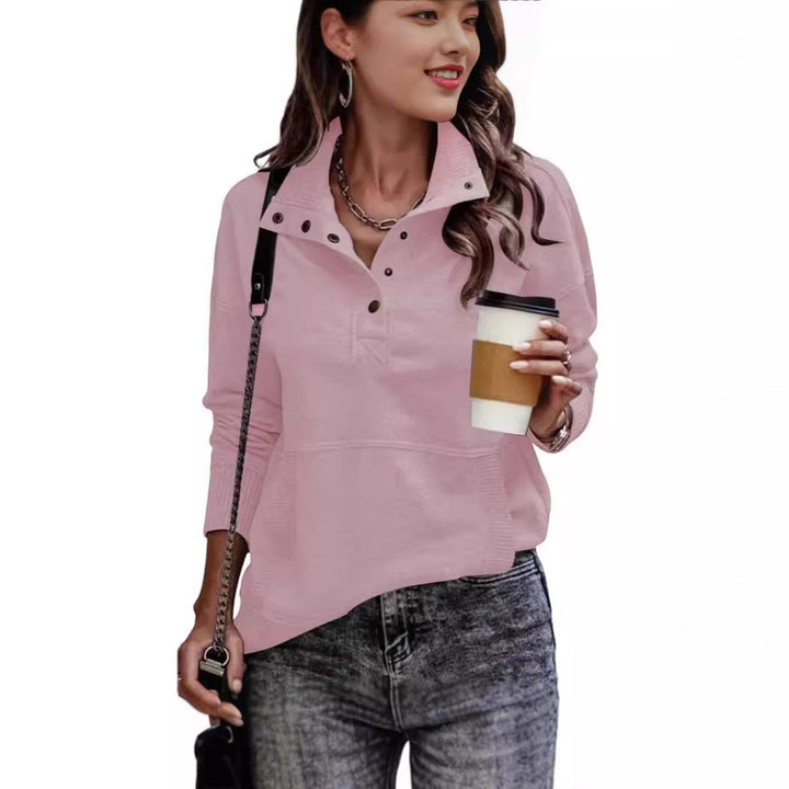 Damen Sweatpullover mit Stehkragen-Knopfleiste und Kängurutasche Echo Archiv