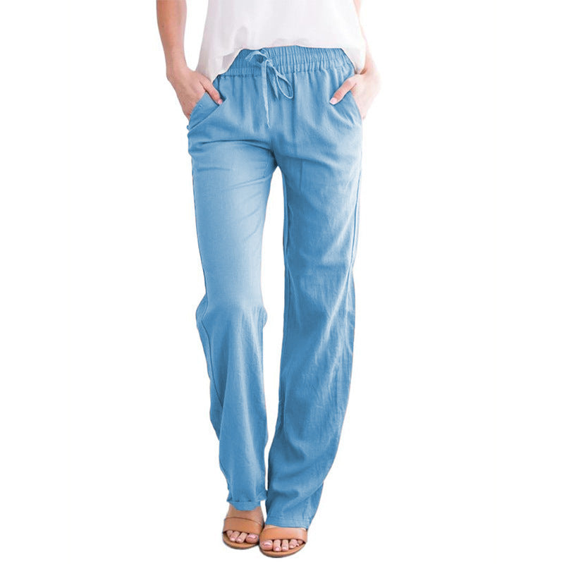 Damen Leichte Leinenoptik Palazzo-Hose mit Gummibund, Tunnelzug und Eingrifftaschen Echoarchiv