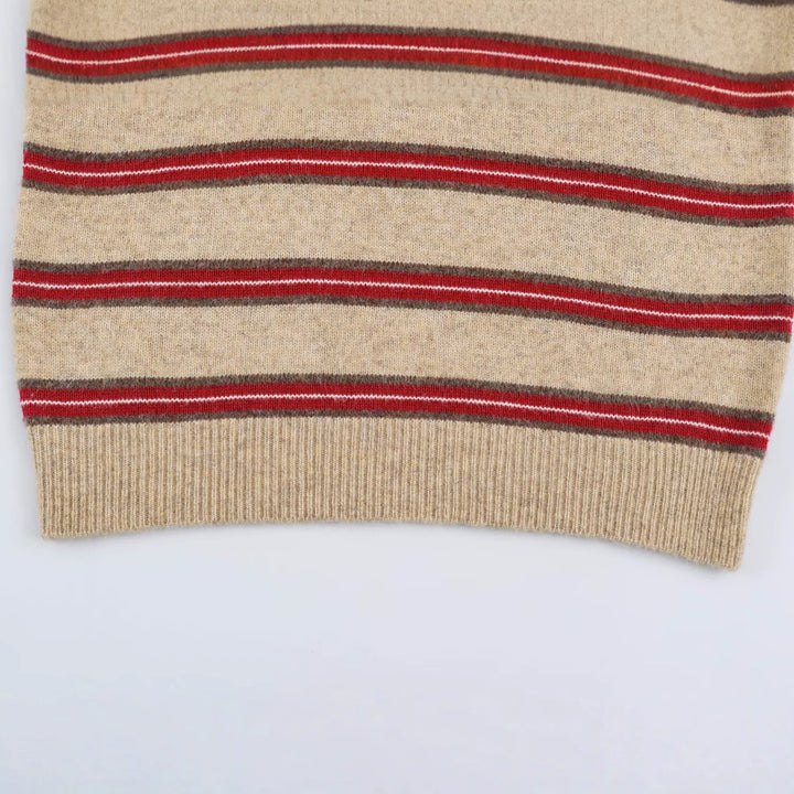 Damen Gestreifter Oversize-Pullover mit Polokragen und V-Ausschnitt Echoarchiv