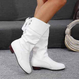 Damen nan schafthöhe Stiefel mit Raffung, rückseitiger Schnürung und niedrigem Blockabsatz Echo Archiv