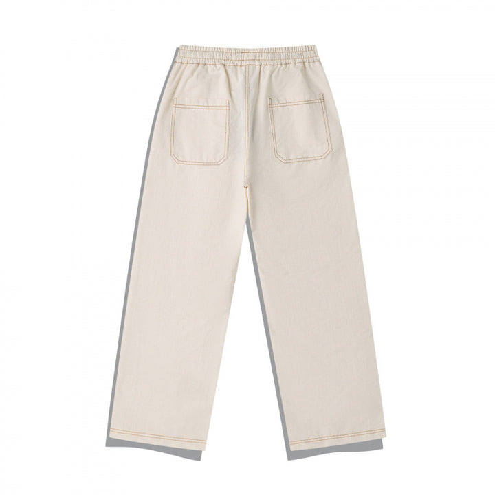 Unisex Weite Denim-Hose mit elastischem Bund, Kordelzug und gesteppter Kniepasse Echo Archiv