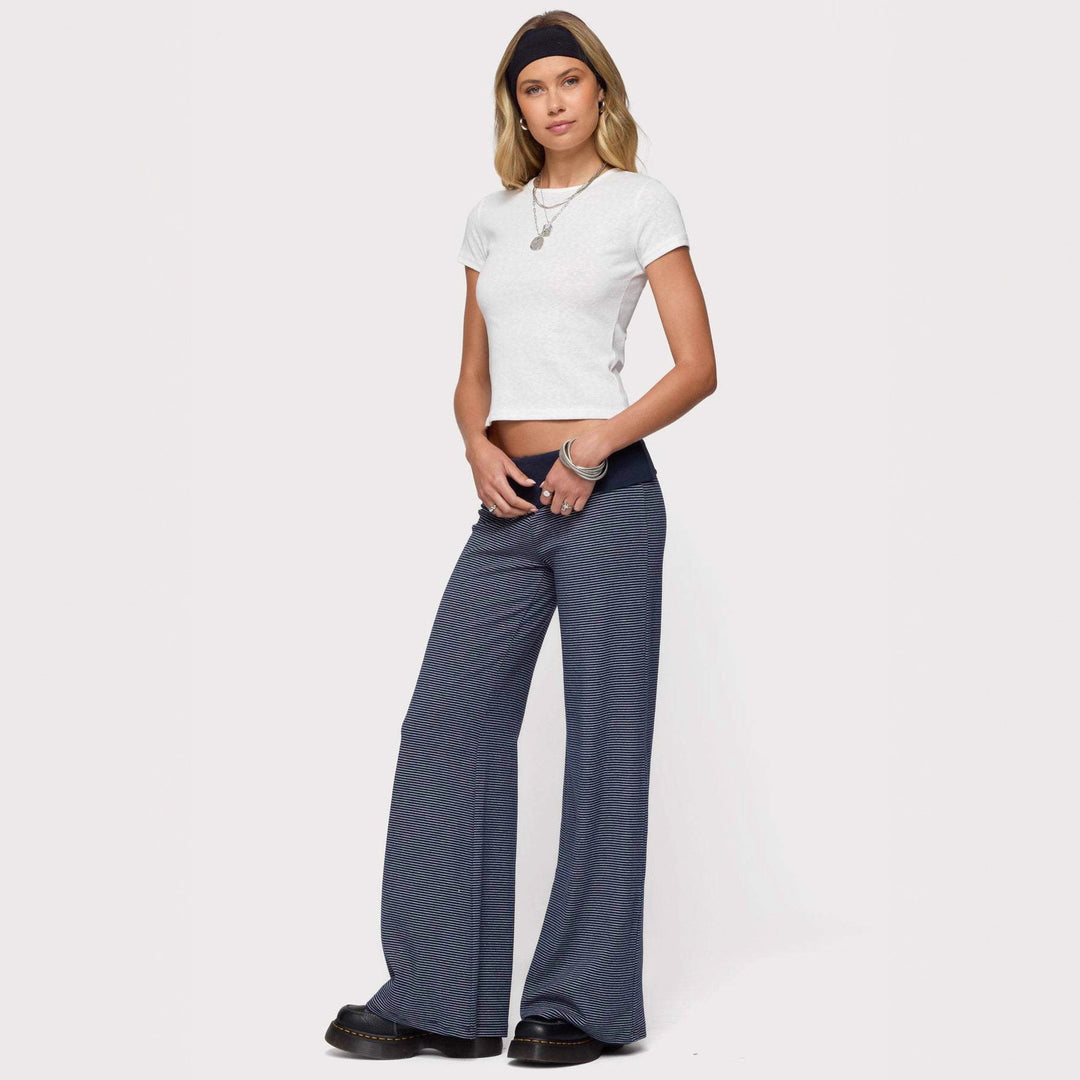 Damen weite Lounge-Hose mit elastischem Bund und maritimem Streifenmuster Echo Archiv
