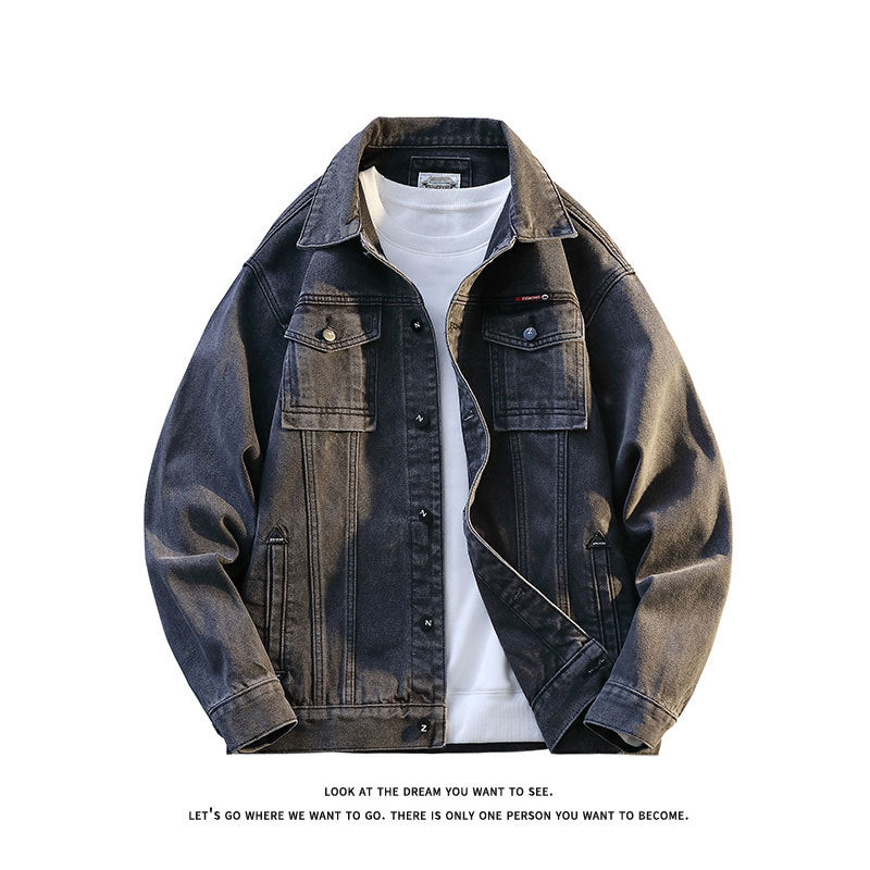 Herren Grobgewaschene Oversize-Jeansjacke mit Brustklapptaschen und durchgehender Knopfleiste Echo Archiv