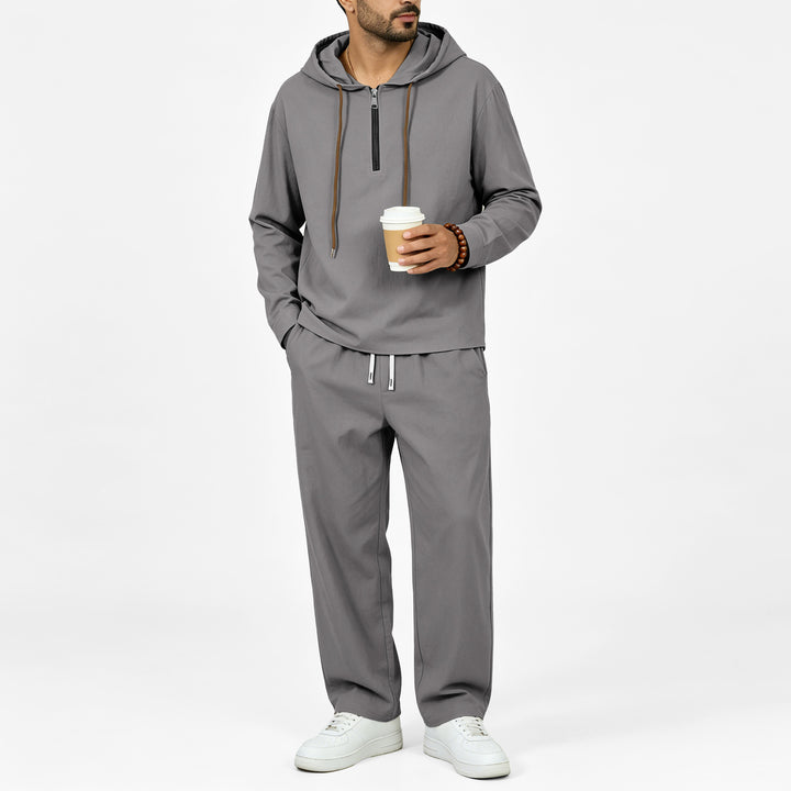 Herren Leichter Halbzip-Kapuzenpullover im Relaxed-Fit mit Kordelzug Echoarchiv