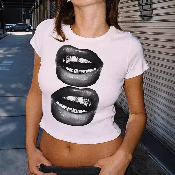 Damen Crop-T-Shirt mit kreativem Telefon-Design Echo Archiv