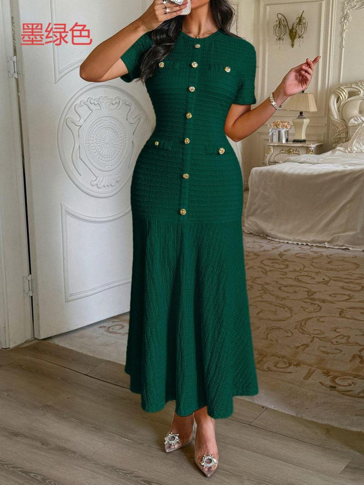 Damen Maxikleid mit eleganten Knopfdetails und strukturiertem Stoff Echo Archiv