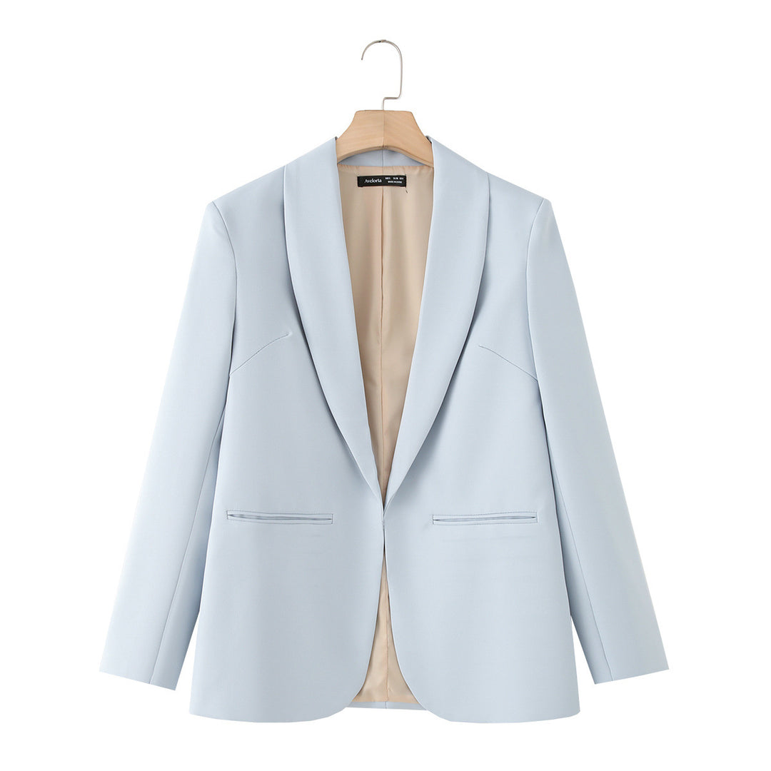 Damen eleganter Longblazer mit Schalkragen, unstrukturiertem Fall und paspelierten Leistentaschen – Valéne