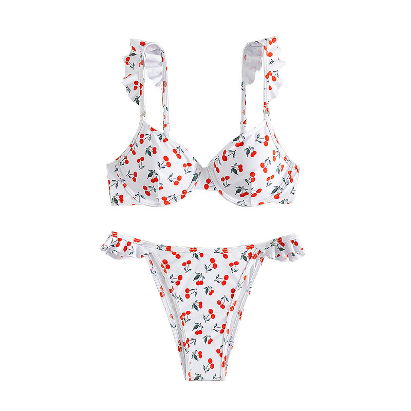 Damen Bikini mit verspieltem Rüschen- und Kirschmuster Echo Archiv