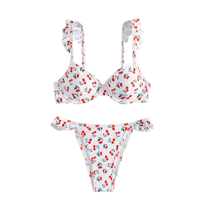 Damen Bikini mit verspieltem Rüschen- und Kirschmuster Echo Archiv