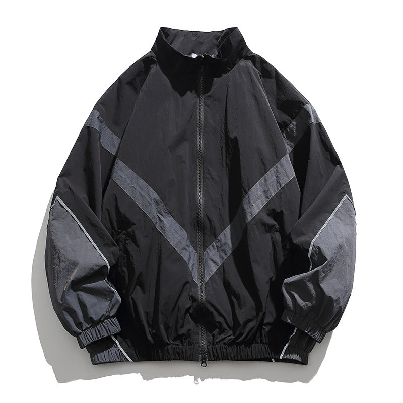 [Unisex] Oversize technische Wind- und Regenjacke mit Stehkragen, reflektierenden Paspeln und elastischem Saum Echo Archiv