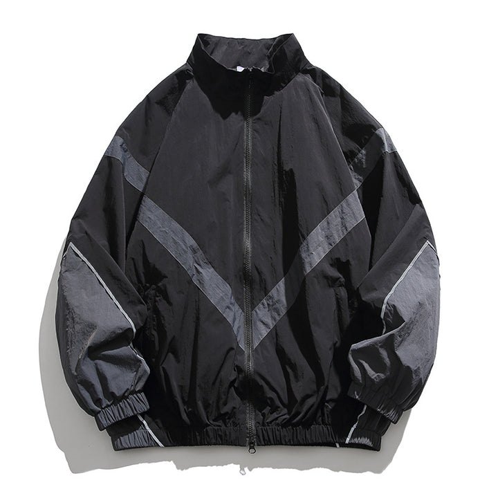 [Unisex] Oversize technische Wind- und Regenjacke mit Stehkragen, reflektierenden Paspeln und elastischem Saum Echo Archiv