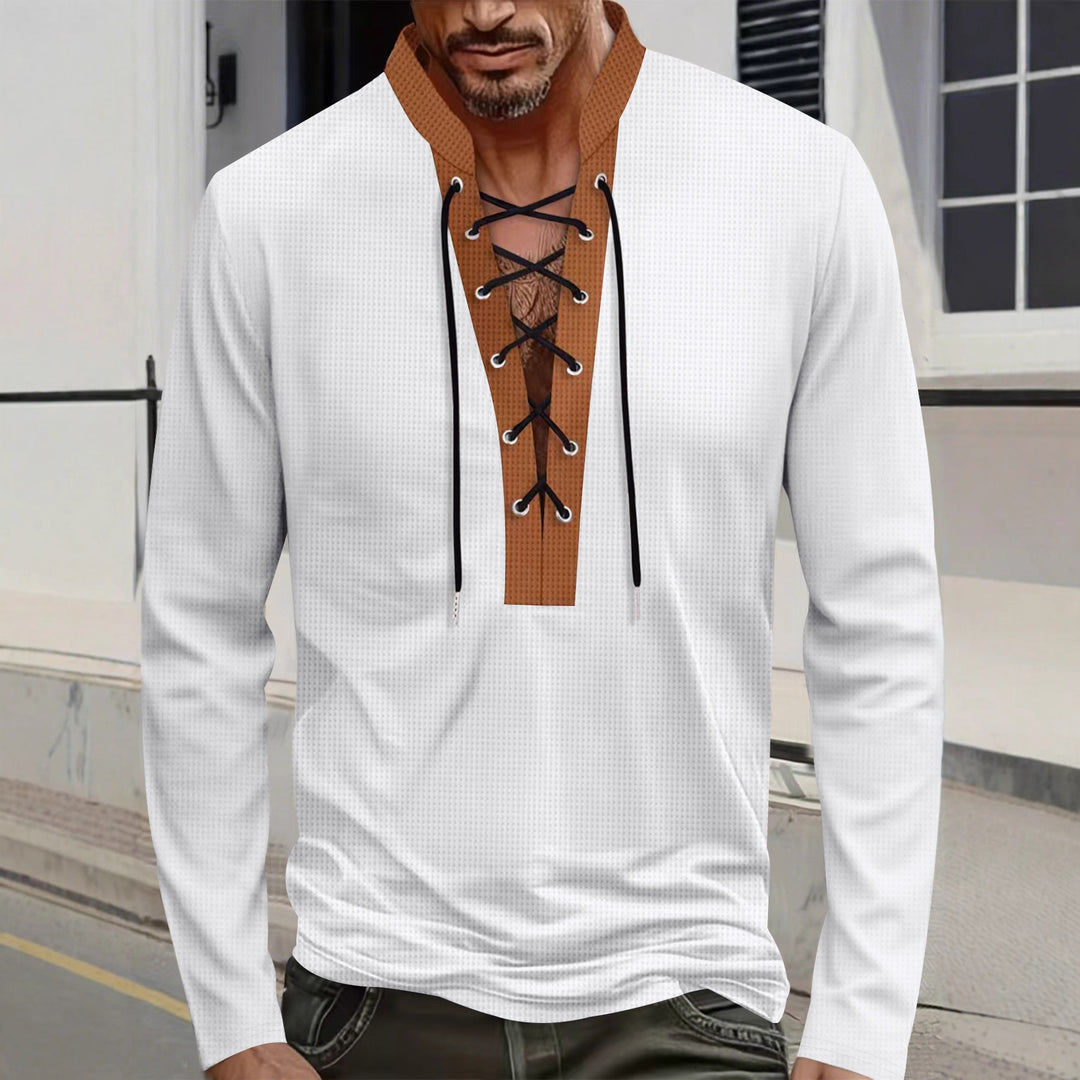 Herren modisches Langarmshirt mit einzigartigem Schnürdesign und ansprechendem Kragen Echoarchiv