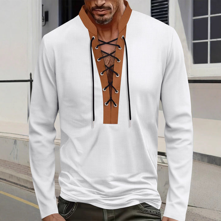 Herren modisches Langarmshirt mit einzigartigem Schnürdesign und ansprechendem Kragen Echoarchiv