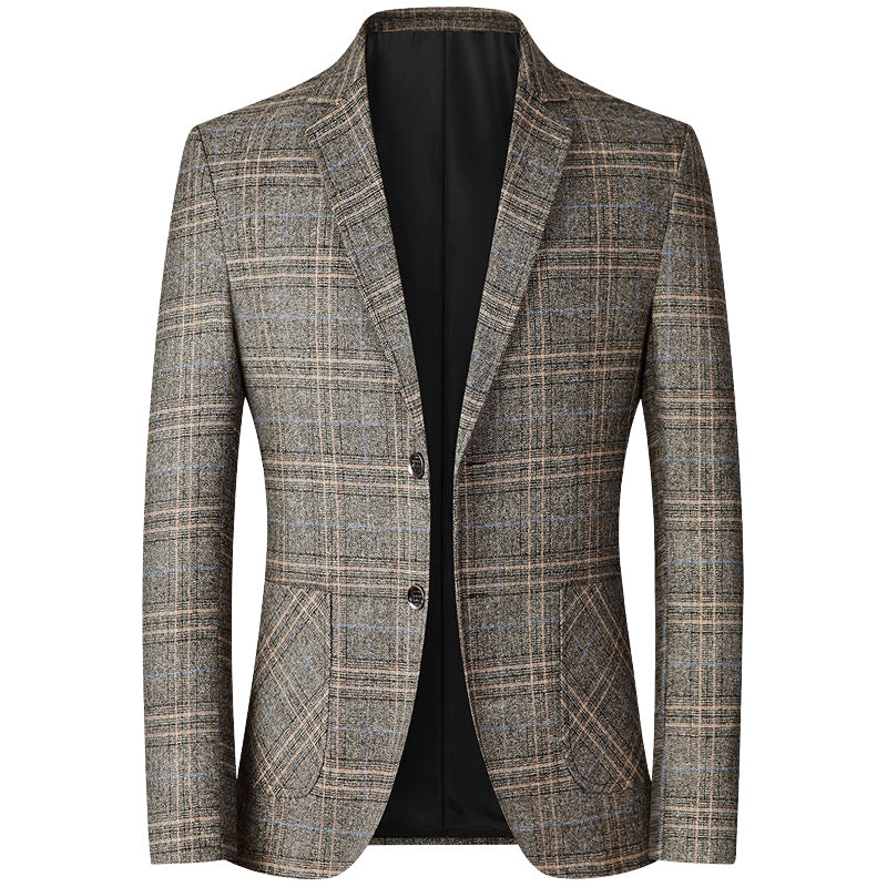 Herren Kariertes Wollmix-Sakko Slim Fit mit schmalem Revers – Tianoro