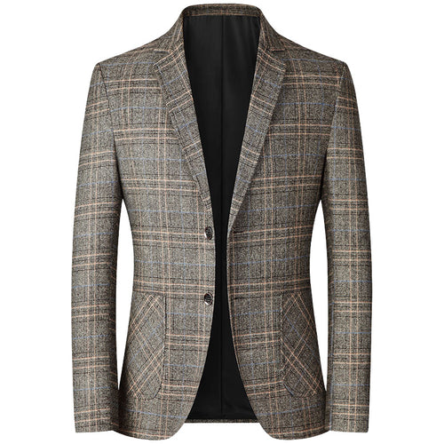 Herren Kariertes Wollmix-Sakko Slim Fit mit schmalem Revers – Tianoro