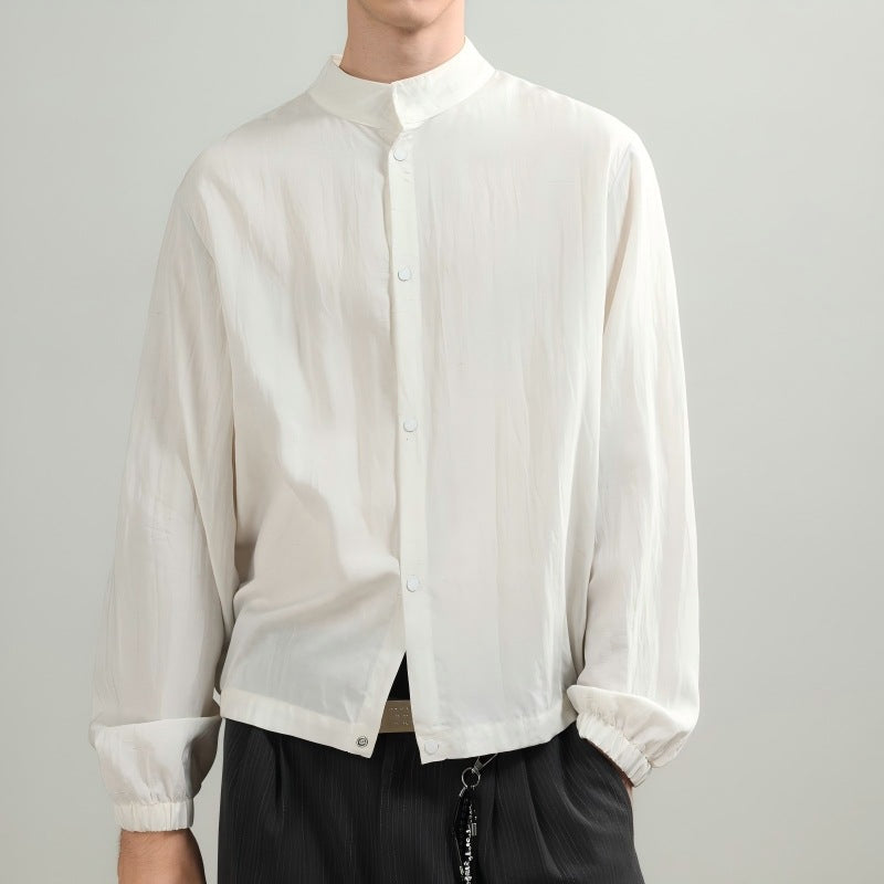 Herren Oversize-Hemd mit Stehkragen, Druckknopfverschluss und elastischen Bündchen Echo Archiv