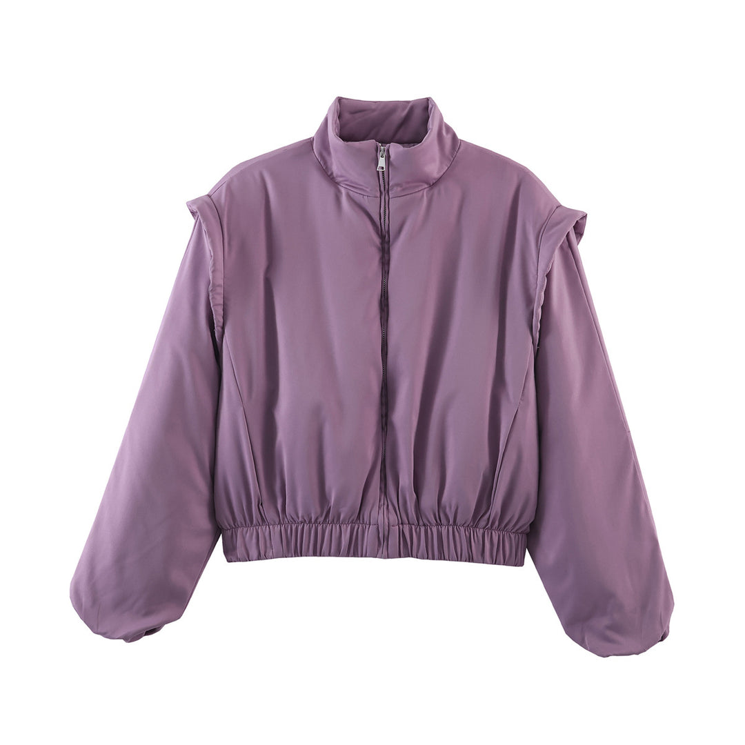 Damen Gefütterte Cropped-Stehkragenjacke mit elastischem Saum und Ballonärmeln Echo Archiv