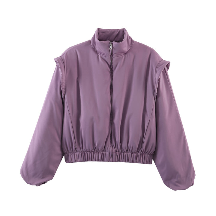 Damen Gefütterte Cropped-Stehkragenjacke mit elastischem Saum und Ballonärmeln Echo Archiv