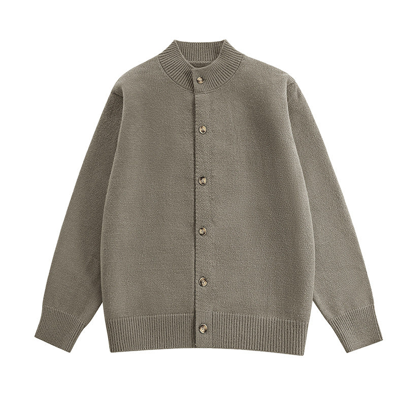 Herren Grobstrick-Cardigan mit Stehkragen, durchgehender Knopfleiste & gerippten Abschlüssen Echoarchiv