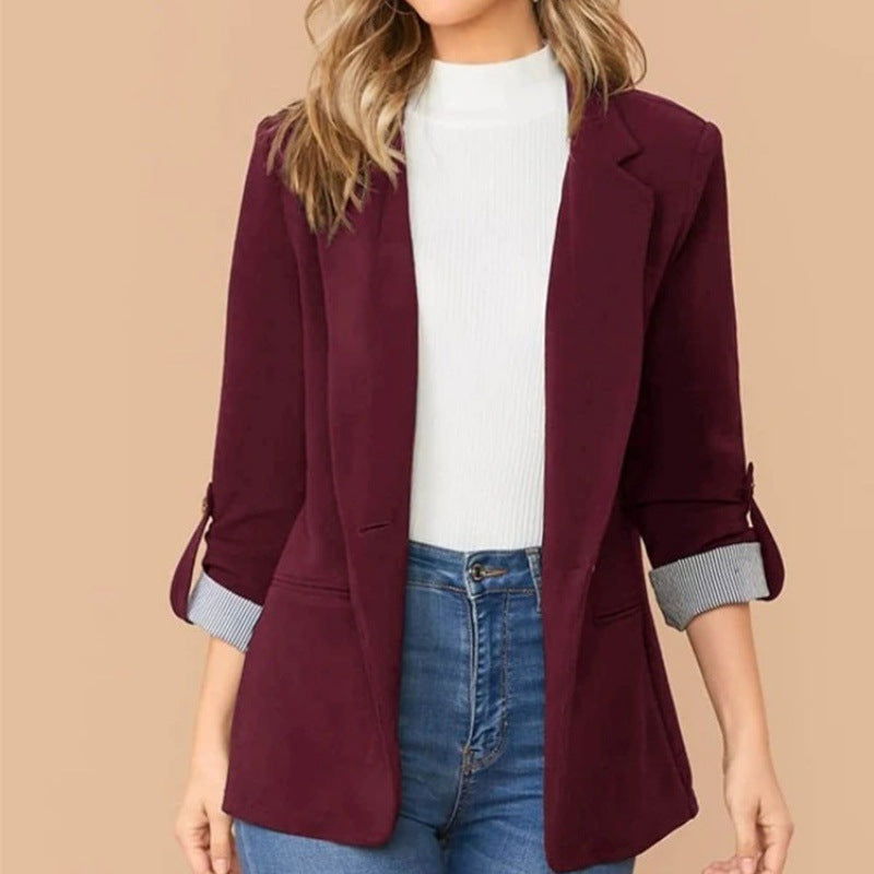Damen schmal geschnittener Blazer mit Dreiviertelärmeln und umgeschlagenen Manschetten Echo Archiv