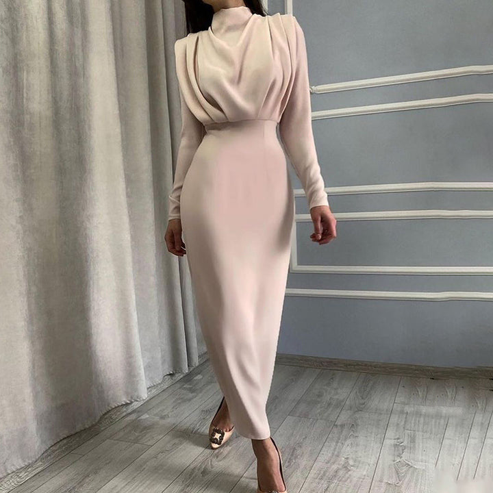 Damen nan elegantes Midikleid mit Drapierter Wasserfall-Front, taillierter Bleistift-Silhouette und langen Ärmeln Echo Archiv