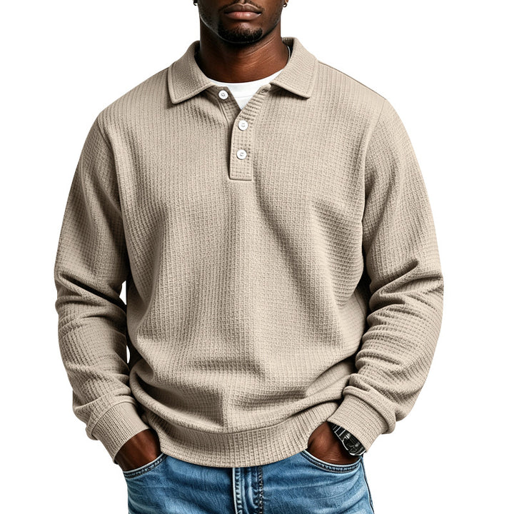 Herren Waffelstrick-Poloshirt mit Knopfleiste und Rippbündchen Echoarchiv