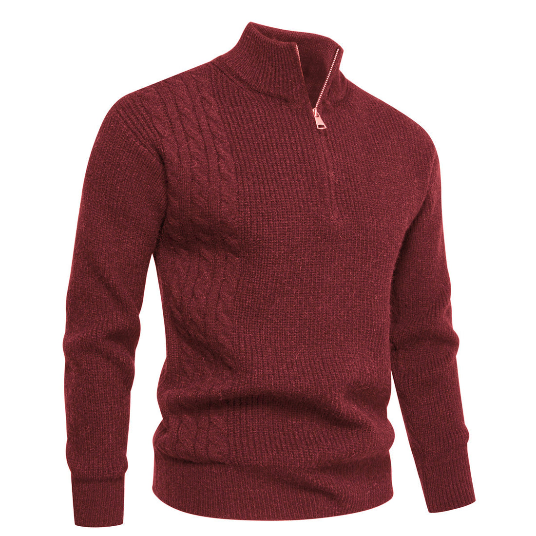 Herren Feinstrick-Halbzip-Pullover mit Stehkragen, Rippstruktur und Schulter-Zopfdetail Echo Archiv