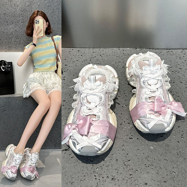Damen Chunky-Sneaker-Mule mit Satin‑Schleife und Spitzenapplikation Echo Archiv
