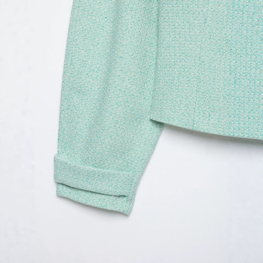 Damen Kurzblouson aus Bouclé mit verdecktem Reißverschluss und Umschlagmanschetten Echo Archiv