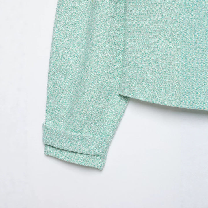Damen Kurzblouson aus Bouclé mit verdecktem Reißverschluss und Umschlagmanschetten Echo Archiv