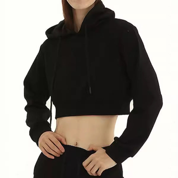 Damen nan cropped Kapuzenpullover mit weichem Fleece‑Innenfutter und elastischem Rippbund Echo Archiv