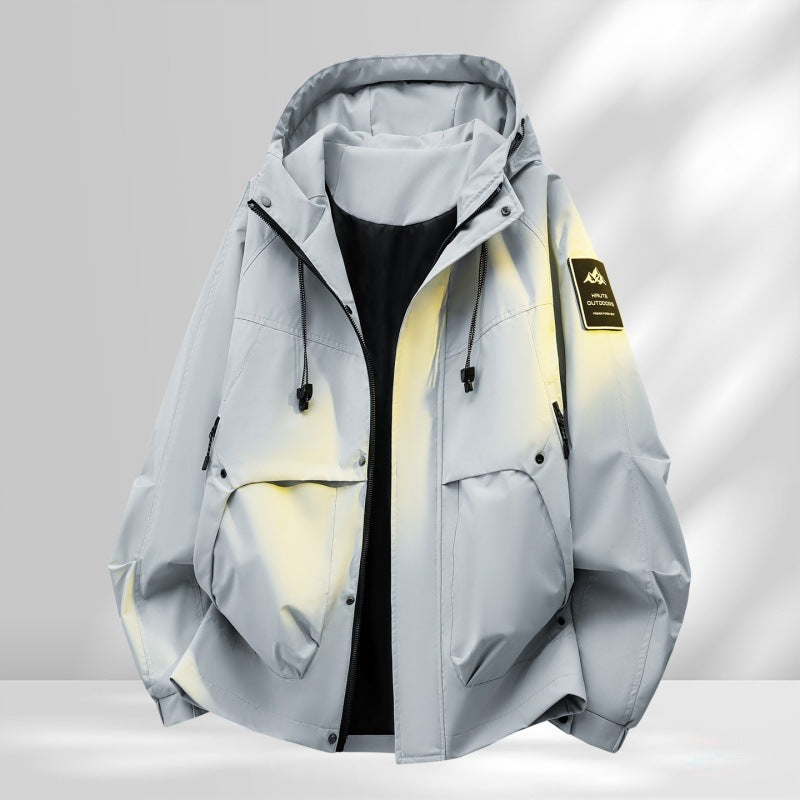 Herren Oversize-Utility-Outdoorjacke mit Kapuze, wattierter Innenlage & Multifunktionstaschen Echoarchiv