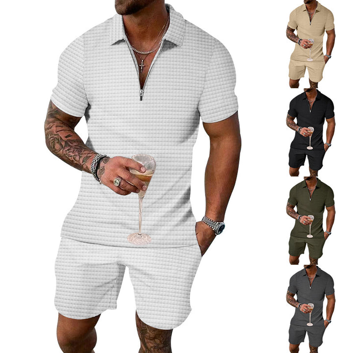 Herren modisches Kurzarm-Set mit schmalem Kragen und praktischem Zipper Echoarchiv